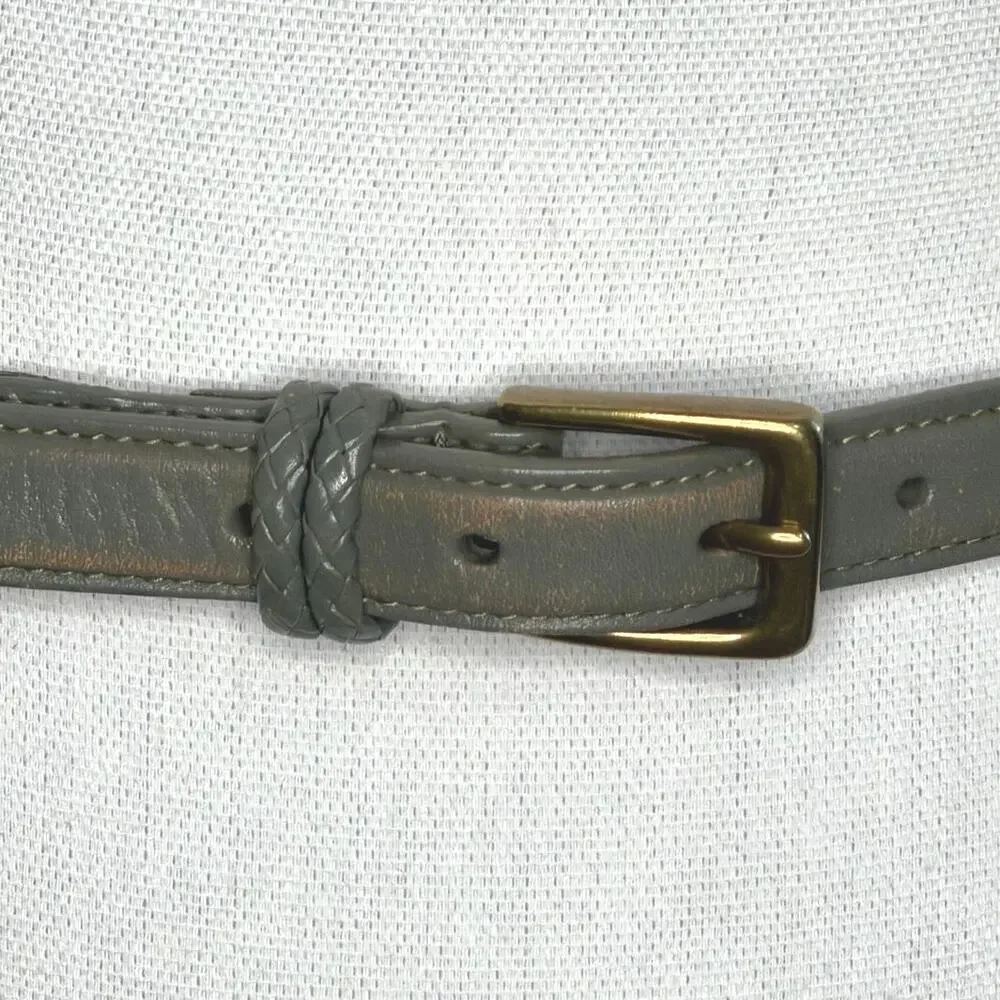 Talbots green leather braided leather belt brass hardware size XS